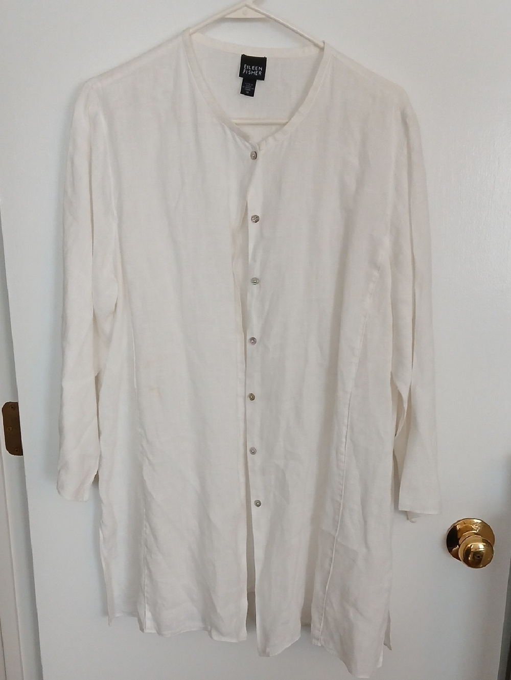 Eileen Fisher Ivory White Button-Front Long Shirt, Size XL